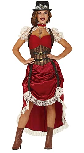 FIESTAS GUIRCA Steampunk Kostüm Damen inkl. Bordeaux Steampunk Kleid Damen aus Samt u. Spitze mit angenähter Weste - Größe S 36 – 38 - Steampunk Damen Kostüm Karneval, Fasching, Fastnacht, Cosplay von FIESTAS GUIRCA