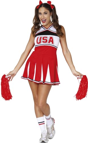 FIESTAS GUIRCA Superstar Cheerleader Kostüm Damen - Größe S 36 – 38 - Rotes Cheerleader Outfit Fastnacht, USA High School Mädchen Kostüm, Fasching Kostüme für Erwachsene, Cheerleader Kleid Outfit von FIESTAS GUIRCA