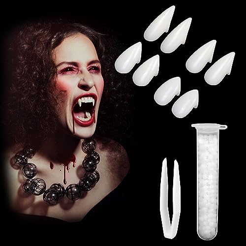 Figarge 4 Paar Vampir Zähne,4 Größen Vampirzähne Kit,Vampirzähne Vampir Fangs Kit mit 1 Rohr Klebezahn-Sets Vampirzähne gefälschte Zahnersatz für Cosplay Party Requisiten Halloween Party Zähne von Figarge