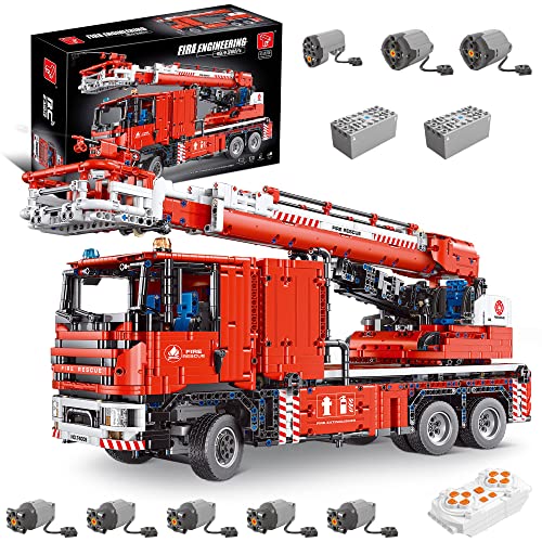 FigureArt Technik LKW Feuerwehrauto Bausatz, 4629 Teile Klemmbausteine Technik Fernbedienung Wasserspray Modell für Erwachsene, mit 8 Motoren und Fernbedienung TGL T4008(Originalverpackung) von FigureArt