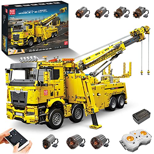 FigureArt MK17028 Technik LKW Feuerwehrauto Bausatz, 4883 Teile Klemmbausteine Technik Kran Truck Modell, mit 7 Motoren und Fernbedienung von FigureArt