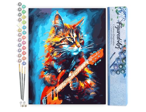 Figured'Art Malen Nach Zahlen Erwachsene Abstrakte Rocker Katze - Paint by Numbers Basteln DIY Bastelset 40x50cm ohne Holzrahmen von Figured'Art