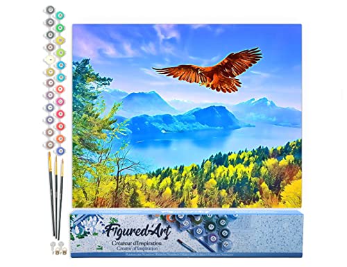 Figured'Art Malen Nach Zahlen Erwachsene Adler und schweizer Landschaft - Paint by Numbers Basteln DIY Bastelset 40x50cm ohne Holzrahmen von Figured'Art