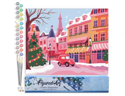 Figured'Art Malen Nach Zahlen Erwachsene Bunte Weihnachtsstadt - Paint by Numbers Basteln DIY Bastelset 40x50cm ohne Holzrahmen von Figured'Art