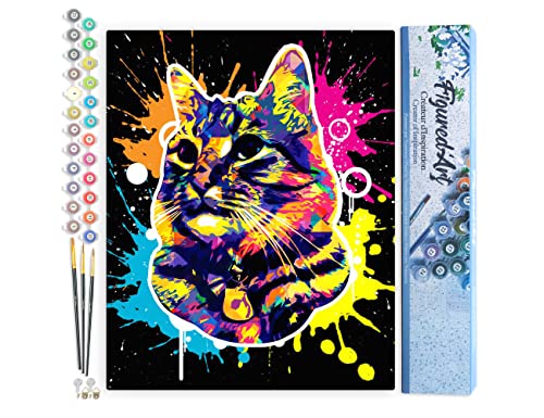 Figured'Art Malen Nach Zahlen Erwachsene Katze Pop Art - Paint by Numbers Basteln DIY Bastelset 40x50cm ohne Holzrahmen von Figured'Art