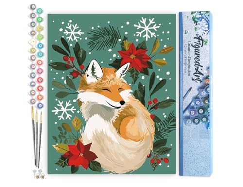 Figured'Art Malen Nach Zahlen Erwachsene Kleiner Weihnachts-Fuchs - Paint by Numbers Basteln DIY Bastelset 40x50cm ohne Holzrahmen von Figured'Art