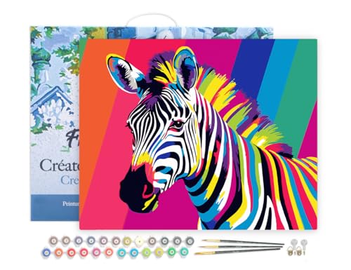 Figured'Art Malen Nach Zahlen Erwachsene Mit Rahmen Pop Art Zebra Streifen - Paint by Numbers Basteln DIY Bastelset 40x50cm - Leinwand gespannt auf Holzrahmen von Figured'Art