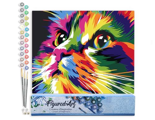 Figured'Art Malen Nach Zahlen Erwachsene Pop Art Niedliche Katze - Paint by Numbers Basteln DIY Bastelset 40x50cm ohne Holzrahmen von Figured'Art