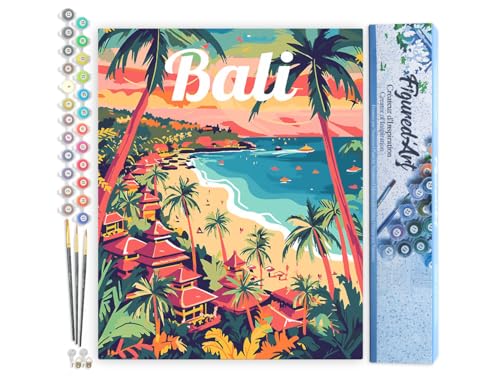 Figured'Art Malen Nach Zahlen Erwachsene Reiseposter Bali - Paint by Numbers Basteln DIY Bastelset 40x50cm ohne Holzrahmen von Figured'Art