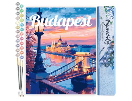 Figured'Art Malen Nach Zahlen Erwachsene Reiseposter Budapest bei Dämmerung - Paint by Numbers Basteln DIY Bastelset 40x50cm ohne Holzrahmen von Figured'Art