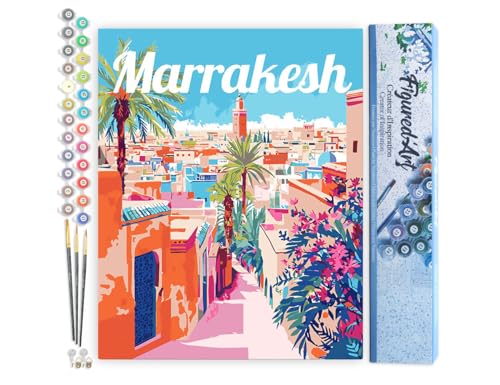 Figured'Art Malen Nach Zahlen Erwachsene Reiseposter Marrakesch Marokko - Paint by Numbers Basteln DIY Bastelset 40x50cm ohne Holzrahmen von Figured'Art