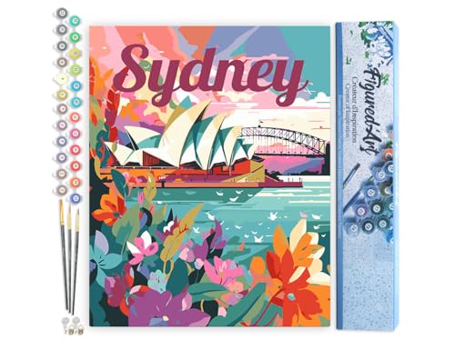 Figured'Art Malen Nach Zahlen Erwachsene Reiseposter Sydney - Paint by Numbers Basteln DIY Bastelset 40x50cm ohne Holzrahmen von Figured'Art