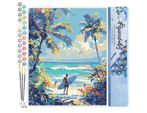 Figured'Art Malen Nach Zahlen Erwachsene Sonniger Strandtag - Paint by Numbers Basteln DIY Bastelset 40x50cm ohne Holzrahmen von Figured'Art