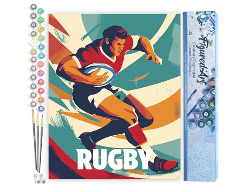 Figured'Art Malen Nach Zahlen Erwachsene Sportposter Rugby - Paint by Numbers Basteln DIY Bastelset 40x50cm ohne Holzrahmen von Figured'Art