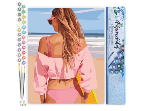 Figured'Art Malen Nach Zahlen Erwachsene Strandtag mit Stil - Paint by Numbers Basteln DIY Bastelset 40x50cm ohne Holzrahmen von Figured'Art