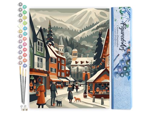 Figured'Art Malen Nach Zahlen Erwachsene Weihnachtsmarkt im Tal - Paint by Numbers Basteln DIY Bastelset 40x50cm ohne Holzrahmen von Figured'Art