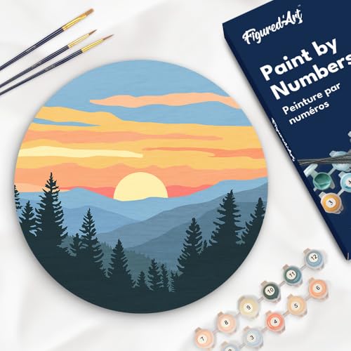 Figured'Art Malen nach Zahlen für Erwachsene auf einer Holzscheibe von 30 cm Durchmesser - Kiefernwald - Paint by Numbers Basteln DIY Bastelset von Figured'Art