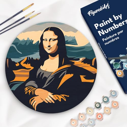 Figured'Art Malen nach Zahlen für Erwachsene auf einer Holzscheibe von 30 cm Durchmesser - Mona Lisa - Paint by Numbers Basteln DIY Bastelset von Figured'Art