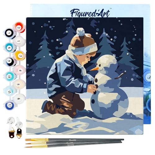 Figured'Art Mini Malen Nach Zahlen Erwachsene Mit Rahmen 20x20cm Kleines Format - Ein Junge und ein Schneemann - Paint by Numbers Basteln DIY Bastelset Leinwand gespannt auf Holzrahmen Figured'Art Mini Malen Nach Zahlen Erwachsene Mit Rahmen 20x20cm Kleines Format - Ein Junge und ein Schneemann - Paint by Numbers Basteln DIY Bastelset Leinwand gespannt auf Holzrahmen von Figured'Art