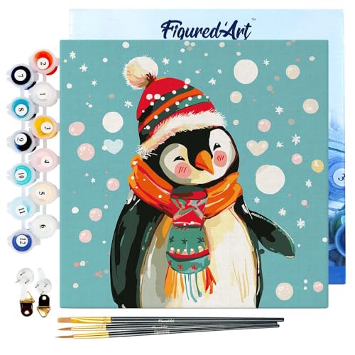 Figured'Art Mini Malen Nach Zahlen Erwachsene Mit Rahmen 20x20cm Kleines Format - Glücklicher Pinguin - Paint by Numbers Basteln DIY Bastelset Leinwand gespannt auf Holzrahmen Figured'Art Mini Malen Nach Zahlen Erwachsene Mit Rahmen 20x20cm Kleines Format - Glücklicher Pinguin - Paint by Numbers Basteln DIY Bastelset Leinwand gespannt auf Holzrahmen von Figured'Art