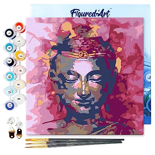 Figured'Art Mini Malen Nach Zahlen Erwachsene Mit Rahmen 20x20cm Kleines Format - Kostbarer Buddha - Paint by Numbers Basteln DIY Bastelset Leinwand gespannt auf Holzrahmen von Figured'Art