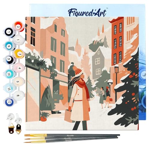 Figured'Art Mini Malen Nach Zahlen Erwachsene Mit Rahmen 20x20cm Kleines Format - Wintereinkauf - Paint by Numbers Basteln DIY Bastelset Leinwand gespannt auf Holzrahmen Figured'Art Mini Malen Nach Zahlen Erwachsene Mit Rahmen 20x20cm Kleines Format - Wintereinkauf - Paint by Numbers Basteln DIY Bastelset Leinwand gespannt auf Holzrahmen von Figured'Art