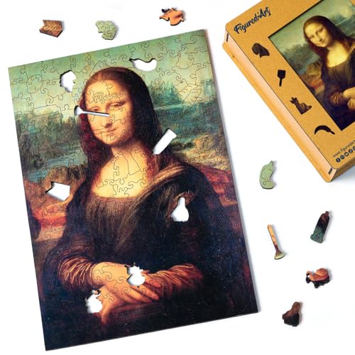 Figured'Art Holzpuzzle Erwachsene und Kinder 200 Teile - Mona Lisa von Leonardo da Vinci - Originelles Design 22x31,2 cm Einzigartige Form mit Premium-Holzkiste von Figured'Art