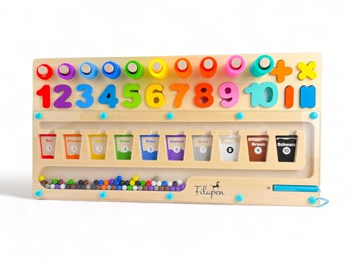 Filapen® Montessori Spielzeug ab 3 Jahren I Pädagogisches Motorikspielzeug I Farben & Zahlen Lernen I Labyrinth Magnetspiel aus Holz von Filapen