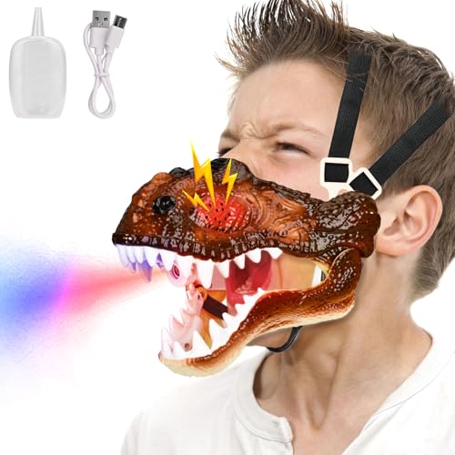 Fileeyn Dino Maske, Auffällige Dinosaurier Maske Mit Soundeffekten, Simulations Dinosaurier Ausatmung Shalloween Masken, Weich Und Bequem Für Halloween, Party, Maskerade, Cosplay Geschenk von Fileeyn