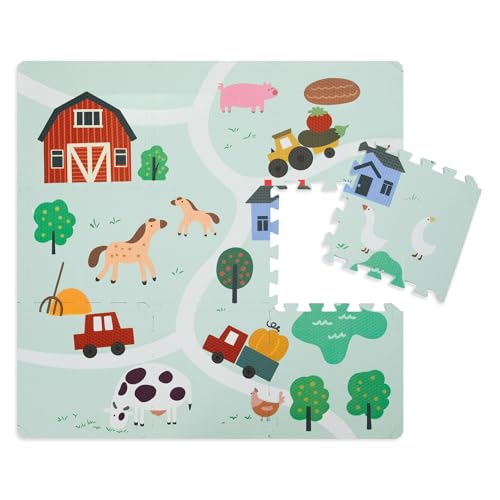 Fillikid Puzzlematte Bauernhof 9 teilig 93x93 cm Exklusiv | 9 teilige Bodenschutzmatte mit Tieren abwaschbar | Kinderspielteppich Spielmatte ab Geburt | Spielteppich Outdoor für Baby & Kinder von Fillikid