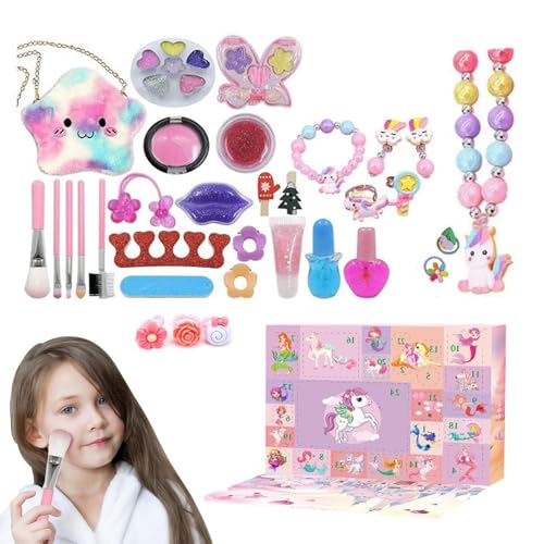 38-teiliges Schmuck- und Schönheitsset für Mädchen, komplettes Make-up-Set mit Pinseln und Nagellack, Charm-Armband-Bastelset mit niedlicher Aufbewahrungstasche, kindersicheres Beauty-Zubehör für von Filvczt