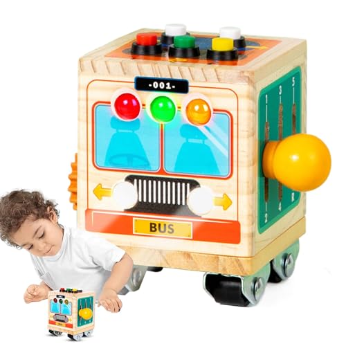 Bus-sensorisches Spielzeug, Holzlernspielzeug, Bildungsaktivitätsspiele Mit Leuchtbus Und Interaktivem Lernspaß, 7x7x10 cm, Farbenfroh, Für Und Mädchen Im Alter Von 1-3 Jahren von Filvczt