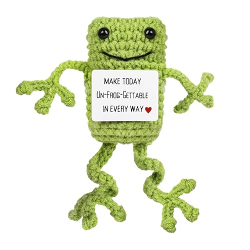 Crochet Positive Frog, Emotional Support Crochet Plush Doll, Crochet Emotional Inspirational Frog , Cute Positive Pocket Doll Frogs, Knitted Potato Doll, Easy To Clean, Decorative for Side Bed and Liv von Filvczt