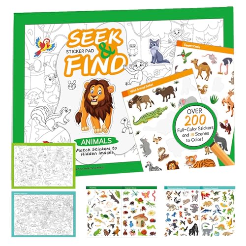 Filvczt Animal Sticker Book, Early Learning Toy, Frühe Anerkennungsfähigkeiten, Mit Interaktivem Lernen, Bildungs- Und Spaß, 19.5x26x0,4 cm, Für Kinder 3-6 Jahre Alt von Filvczt