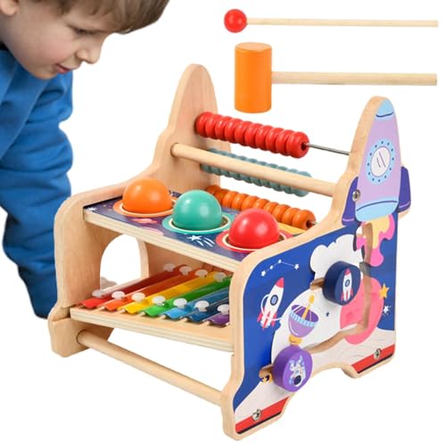 Filvczt Hammer Xylophone Toy, Wooden Musical Instrument Toy, Xylophone Musical Instrument Toy, Hammering Pounding Toy, Knocking Exercise Puzzle Toy, Easy to Use, Portable for Children von Filvczt