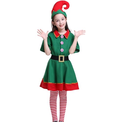 Filvczt Weihnachtselfen-Kostüm, Grünes Elfen-Outfit, Weihnachts-Cosplay-Anzug, Mit Authentischem Design Und Einfach Zu Tragen, 90–180 Cm Für Erwachsene Und Kinder, von Filvczt