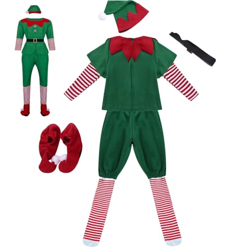 Filvczt Weihnachtselfen-Kostüm, Grünes Elfen-Outfit, Weihnachts-Cosplay-Anzug, Mit Authentischem Design Und Einfach Zu Tragen, 90–180 Cm Für Erwachsene Und Kinder, von Filvczt