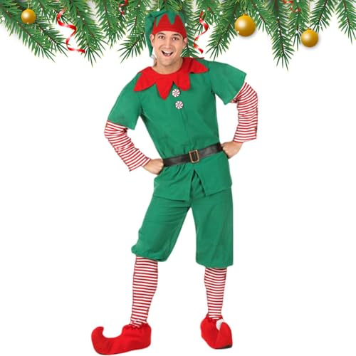 Filvczt Weihnachtselfen-Kostüm, Grünes Elfen-Outfit, Weihnachts-Cosplay-Anzug, Mit Authentischem Design Und Einfach Zu Tragen, 90–180 Cm Für Erwachsene Und Kinder, von Filvczt