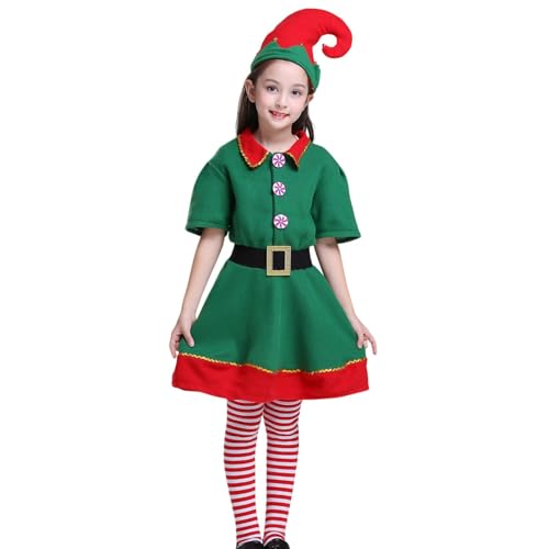 Filvczt Weihnachtselfen-Kostüm, Grünes Elfen-Outfit, Weihnachts-Cosplay-Anzug, Mit Authentischem Design Und Einfach Zu Tragen, 90–180 Cm Für Erwachsene Und Kinder, von Filvczt