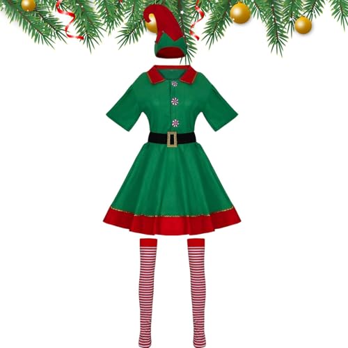 Filvczt Weihnachtselfen-Kostüm, Grünes Elfen-Outfit, Weihnachts-Cosplay-Anzug, Mit Authentischem Design Und Einfach Zu Tragen, 90–180 Cm Für Erwachsene Und Kinder, von Filvczt