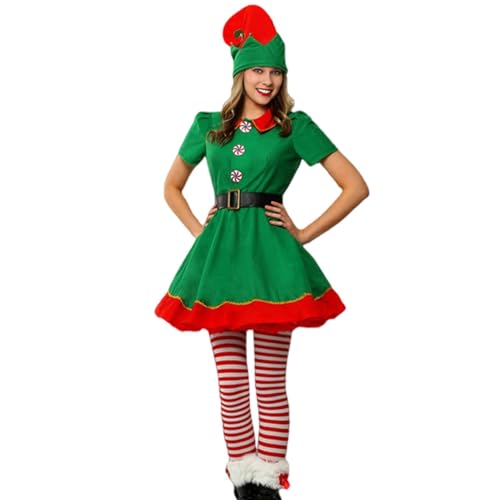 Filvczt Weihnachtselfen-Kostüm, Grünes Elfen-Outfit, Weihnachts-Cosplay-Anzug, Mit Authentischem Design Und Einfach Zu Tragen, 90–180 Cm Für Erwachsene Und Kinder, von Filvczt