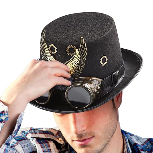 Filvczt Zylinder mit Brille, viktorianischer Steampunk-Hut - Gothic Punk Zaubererhut mit Flügeln und Ausrüstung | Retro-viktorianischer Hut für Maskerade, Karneval, Film-Requisiten, von Filvczt