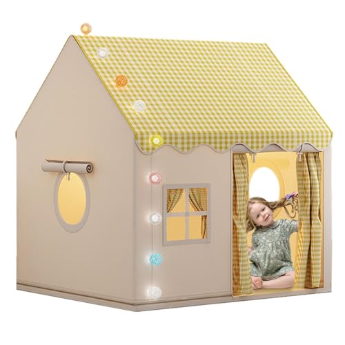 Großes Spielhaus, Bettspiel, geheime Basis, Spielhaus für Kinder im Innenbereich, mit geräumigem Indoor-Spielhaus und geheimes Sockel-Design, 120 × 105 × 128 cm, Grau/Rot/Gelb, für Kleinkinder, von Filvczt