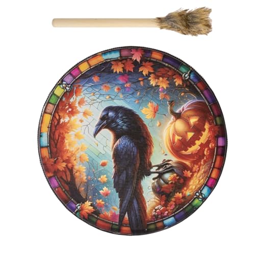 Halloween Shaman Drum, Horror Shaman Drum, Hand Drum Percussion Wooden Frame Drum Set, African Djembe Drum, Natural Skin Educational Hand Drum, Easy To Use Portable for Garden and Yard von Filvczt