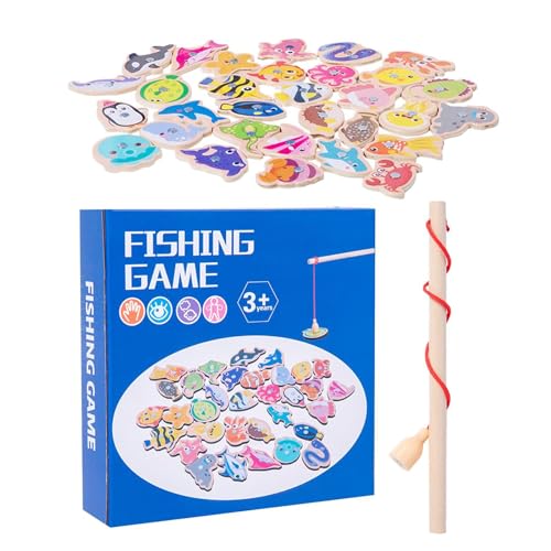 Magnetic Fishing Game, Colourful Toddler Fishing Toy, Magnetic Fish Wooden, Educational Toddler Matching Game, Magnetic Fishing Puzzles, Easy to Use, Portable for Kids and Children von Filvczt