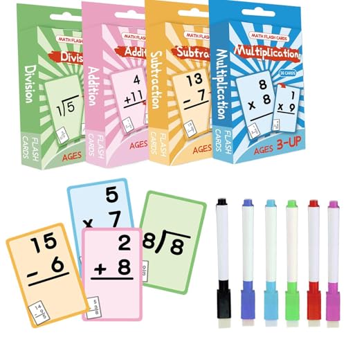 Mathe-Lernkarten, Wiederbeschreibbare Mathe-Karten, 144 X Elementar-Mathekarten, Mit Farbenfrohen Designs Und Leicht Lesbaren Zahlen, 7,6 X 11,7 cm, Für Kinder, Mädchen Von 4–8 Jahren von Filvczt