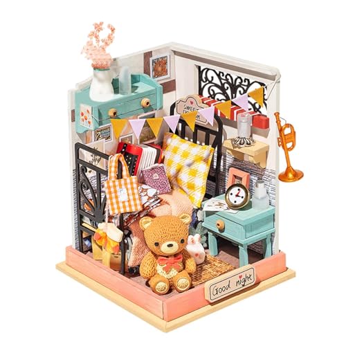 Princess Doll House, Bear House Wooden Dolls, Bear House Tiny House Kit, Creative 3D Doll House, Doll House Kit, Easy to Use, Portable for Birthday Valentine's Day von Filvczt