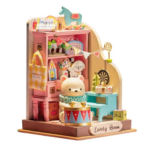 Princess Doll House, Bear House Wooden Dolls, Bear House Tiny House Kit, Creative 3D Doll House, Doll House Kit, Easy to Use, Portable for Birthday Valentine's Day von Filvczt