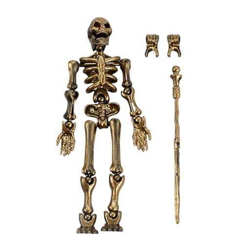 Skelett -Action -Figur, Bewegliche Skelettfigur, Halloween - -Handwerk, Mit Ganzkörperbaugruppenmodell, Flexible Und Bewegliche Fugen, Silber/Gold, Für Schreibtisch, Bücherregal von Filvczt