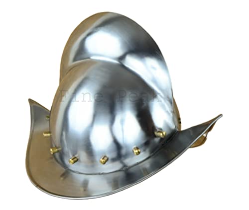 Fine Peak Mittelalterlicher spanischer Kamm Morion Bootshelm Hut Replik ohne Ständer Silber Wikingerhelm Ritterhelm spartanischer Helm Mittelalter Rüstung Cosplay Helm Mittelalter Helm von Fine Peak